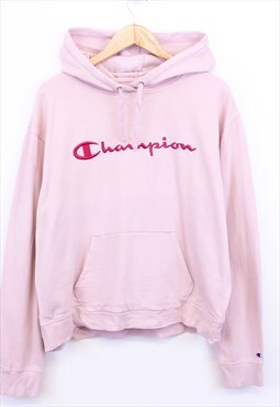 Vintage Champion Hoodie Pink Spell Out Contrast Logo 90s