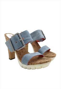 Vintage Y2K Denim & Cork Heeled Sandals 