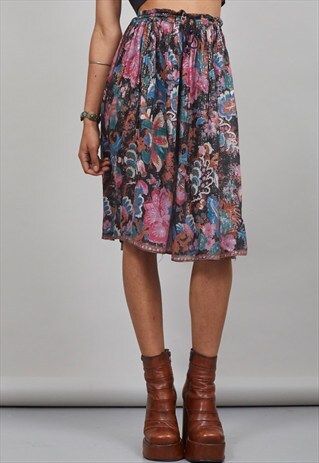VINTAGE FLORAL 70'S INDIAN BOHO SKIRT