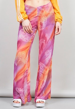 VINTAGE HIGH-WAIST MULTICOLOUR 90'S FLARE FESTIVAL TROUSERS