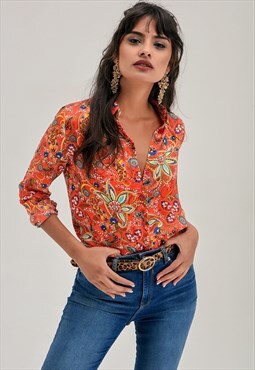 Orange floral spring shirt