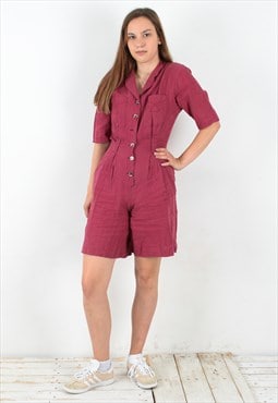 90's Burgundy Linen Overall UK 8 Romper US 4 Playsuit EU 36