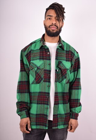 CASUCCI MENS VINTAGE FLANNEL SHIRT XL GREEN MADRAS 90S