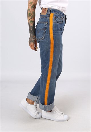 LEVIS 501'S DENIM JEANS REWORKED SIDE STRIPE UK 8 - 10 (H3AB