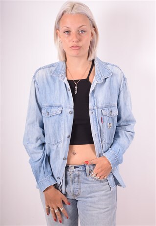 WOMENS VINTAGE DENIM SHIRT XL BLUE 90S