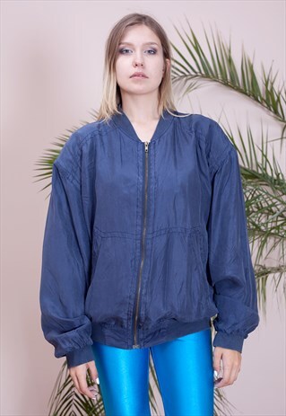 VINTAGE, DOPE LIGHTWEIGHT, BLACK, SILK BOMBER JACKET.