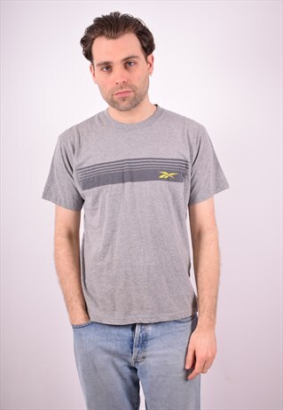 REEBOK MENS VINTAGE T-SHIRT TOP MEDIUM GREY 90S