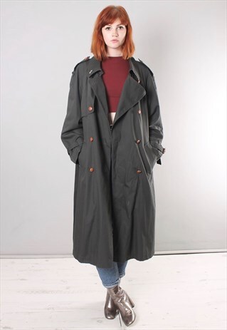 VINTAGE 80S DOUBLE BREASTED WOOL LINED TRENCH COAT IN KHAKI