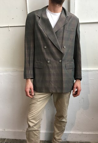 VINTAGE 90' CLASSIC BEIGE GREEN WOOL ELEGANT JACKET