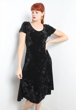 Vintage St Michael 80's Velour Dress Black Size 14