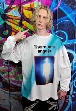 Angel print jumper gradient top tie-dye sweatshirt in white