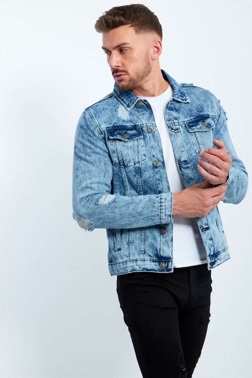 mens snake embroidered distressed denim jacket