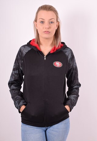 NFL WOMENS VINTAGE SF 49 ERS HOODIE JACKET LARGE BLACK 90S