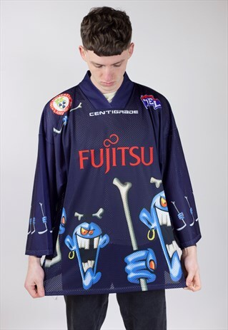 VINTAGE 90'S NAVY PATTERNED SPORTS JERSEY