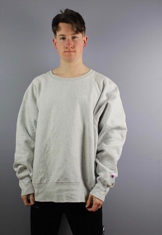VINTAGE CHAMPION REVERSE WEAVE SWEATSHIRT IN GREY WITH EMBRO