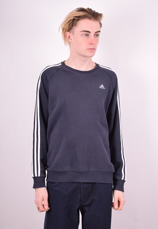 ADIDAS MENS VINTAGE SWEATSHIRT JUMPER MEDIUM NAVY BLUE 90'S