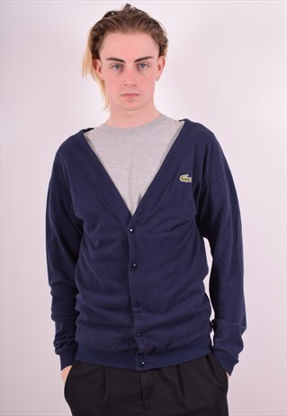 LACOSTE MENS VINTAGE CARDIGAN SWEATER XL NAVY BLUE 90S