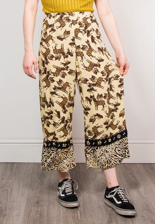 90'S RETRO ZEBRA ANIMAL PRINT CULOTTE WIDE LEG TROUSERS