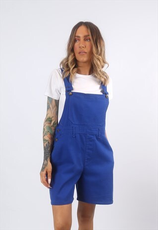 DENIM DUNGAREE SHORTS COLOURED VINTAGE UK 14 (64Q)