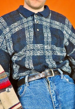 Vintage Tartan Plaid Check Pattern Knitted Collar Jumper 90s