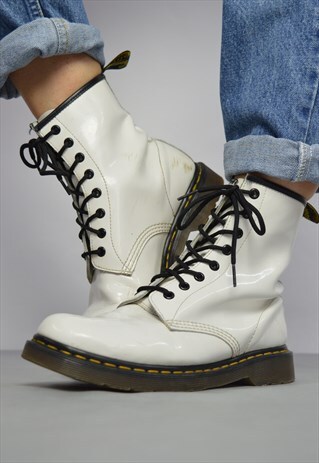 90S DR. MARTENS WHITE PATENT 8 EYELET PATENT LEATHER BOOTS