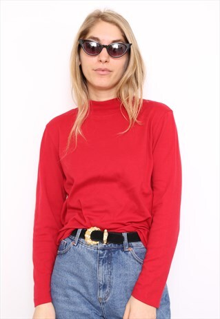 VINTAGE 90S RED POLO HIGH TURTLE NECK TOP
