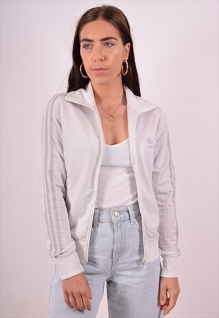 ADIDAS WOMENS VINTAGE TRACKSUIT TOP JACKET MEDIUM WHITE 90S
