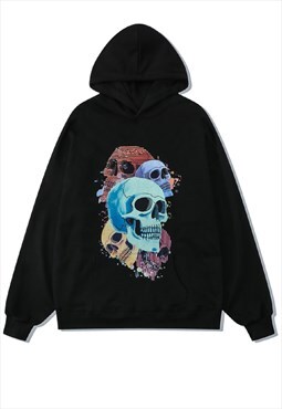 Skull hoodie distressed vintage wash skeleton pullover black