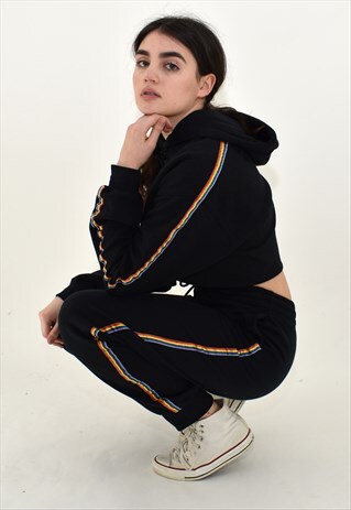 G&G CROPPED BLACK RAINBOW RIBBON STRIPES HOOD