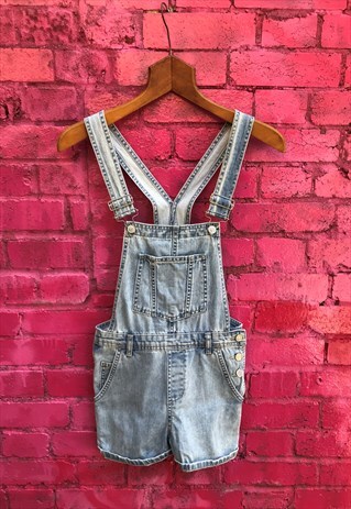 VINTAGE 90'S BLUE DENIM DUNGAREE SHORTS S