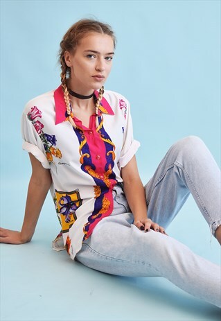90'S RETRO FLORAL PRINT OVERSIZED MOMS BLOUSE TOP