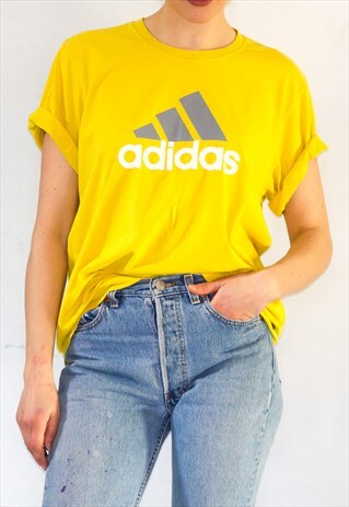 VINTAGE ADIDAS BRIGHT YELLOW TREFOIL LOGO T-SHIRT