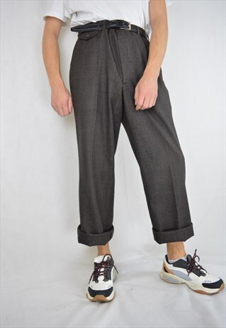 VINTAGE BROWN CHECKERED CLASSIC STRAIGHT TROUSERS