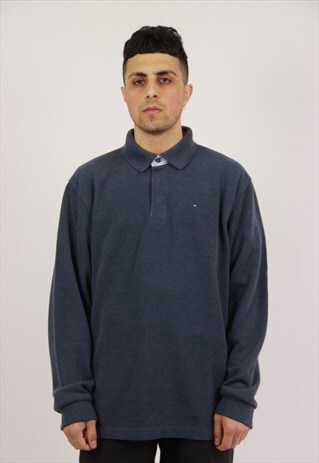 VINTAGE TOMMY HILFIGER LONG SLEEVE RIBBED POLO-SHIRT