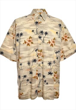Vintage Pierre Cardin Grey Beach Print Hawaiian Shirt - XL