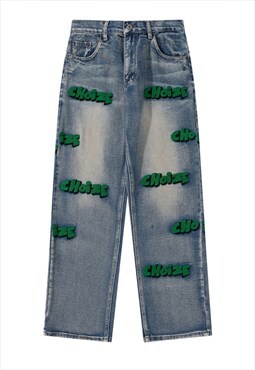 Kalodis Letter-embroidered washed distressed jeans