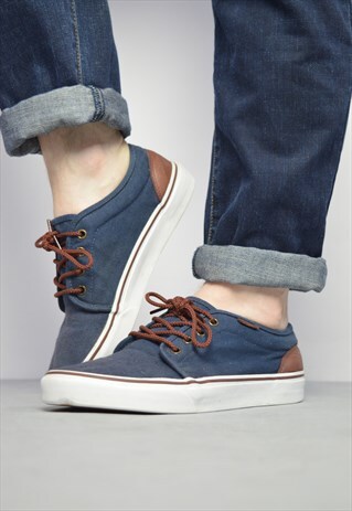VINTAGE 90S VANS NAVY DENIM SKATE SHOES TRAINERS PREPPY