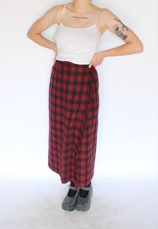 TWEED CHECKED LONG TARTAN SKIRT