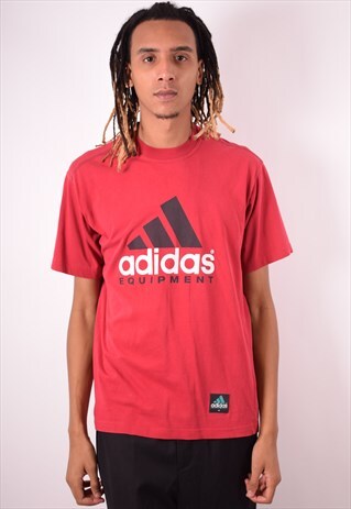 ADIDAS MENS VINTAGE T-SHIRT TOP MEDIUM RED 90S