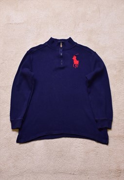 Women's Polo Ralph Lauren Navy Big Pony 1/4 Zip Sweater