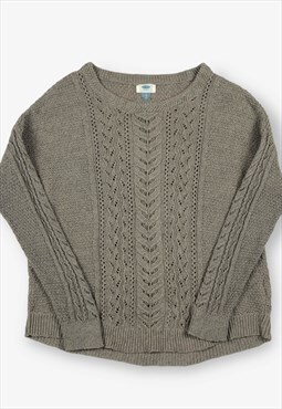 Vintage old navy cable knit jumper brown large BV16281