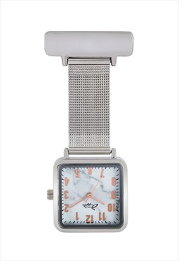 Annie Apple Marble Rose Gold Silver Square Nurses Fob Watch