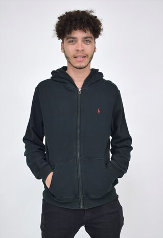 VINTAGE 90'S RALPH LAUREN BLACK ZIP UP HOODIE