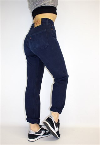 VINTAGE 80'S NAVY BLUE 501 HIGH RISE BUTTON FLY JEANS