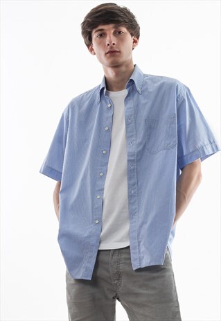 VINTAGE BURBERRYS SHORT SLEEVE 90S BLUE WHITE CHECKED