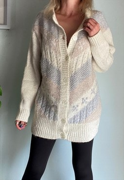 Vintage Sparkly Cream Long Knitted Cardigan