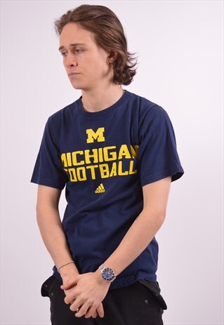 VINTAGE ADIDAS MICHIGAN T-SHIRT TOP BLUE