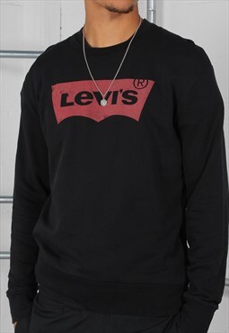 Vintage Levi's Sweater in Black with Spell Out Logo Medium