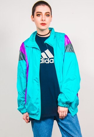 VINTAGE 90'S TURQUOISE OVERSIZED SHELL TRACKSUIT JACKET