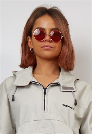 RETRO DARK RED LENS ROUND SUNGLASSES